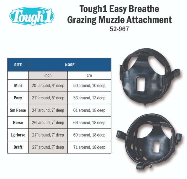 Sizing Chart for Tough1 Easy Breathe Grazing Muzzle Attachment