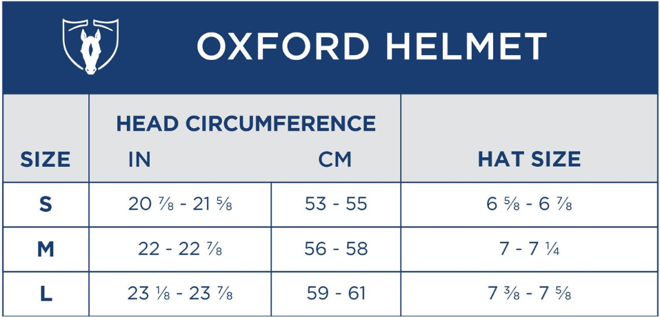 Sizing Chart for Tipperary Oxford Helmet