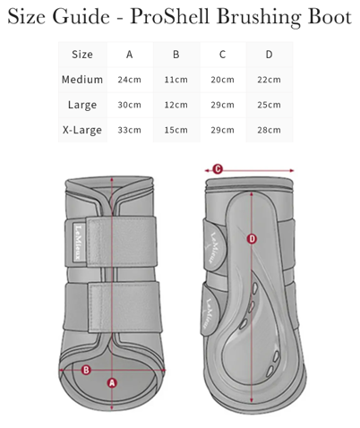Sizing Chart for LeMieux ProShell Brushing Boots