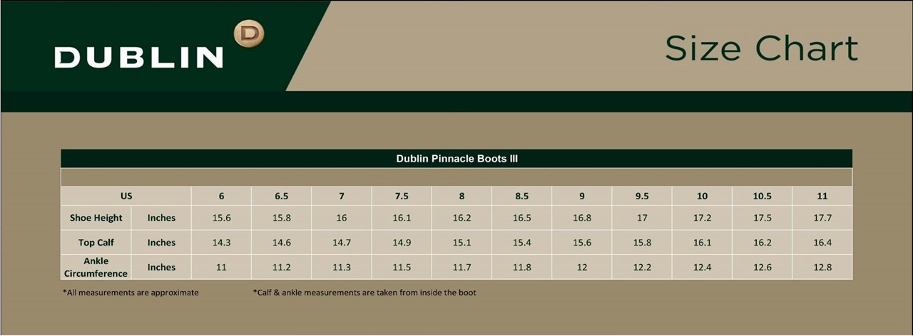 Sizing Chart for Dublin Pinnacle Boots III
