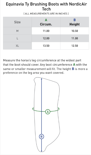 Sizing Chart for Equinavia Ty Fleece-Edged Brushing Boots