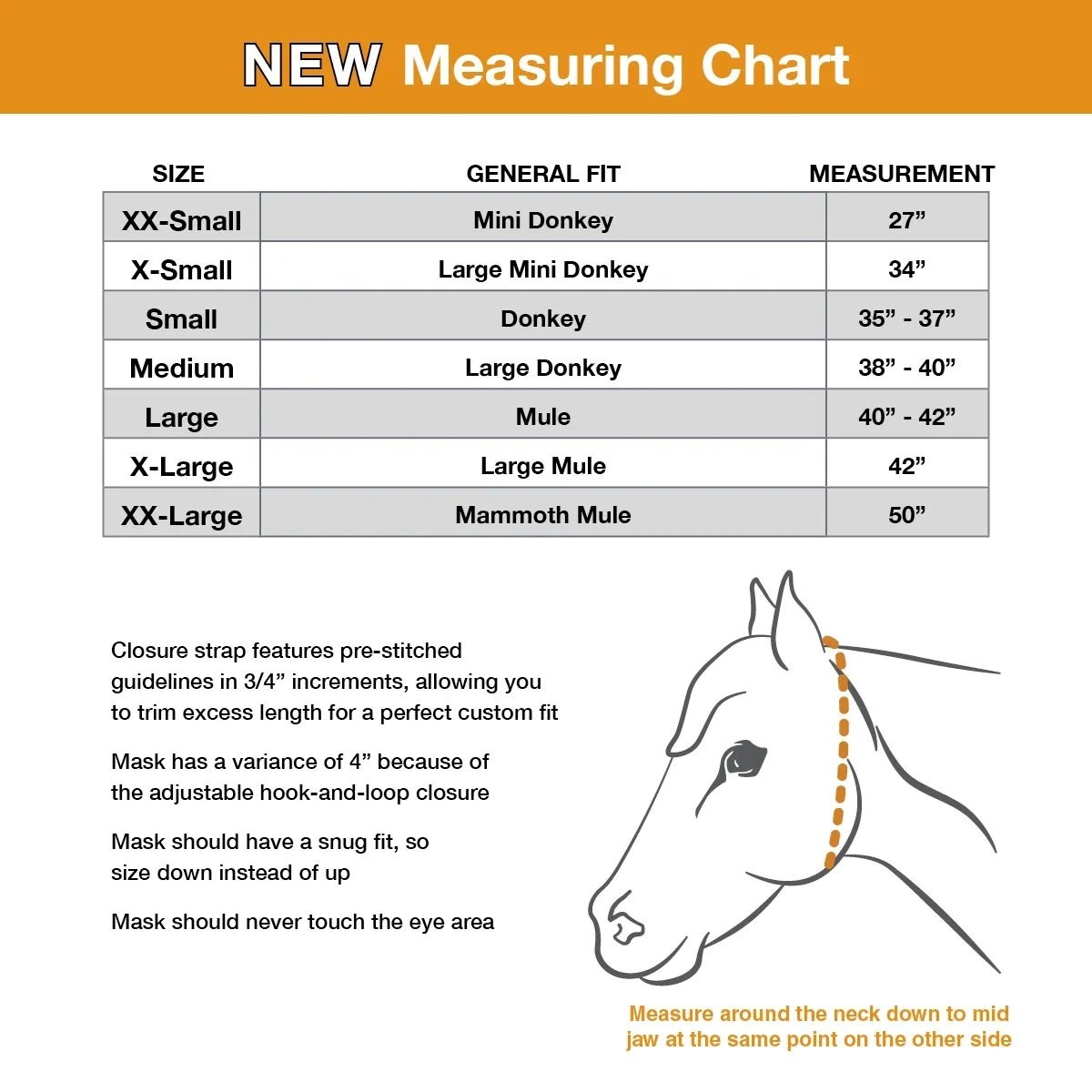 Sizing Chart for Cashel Crusader Mule Fly Mask Standard w/ Ears 