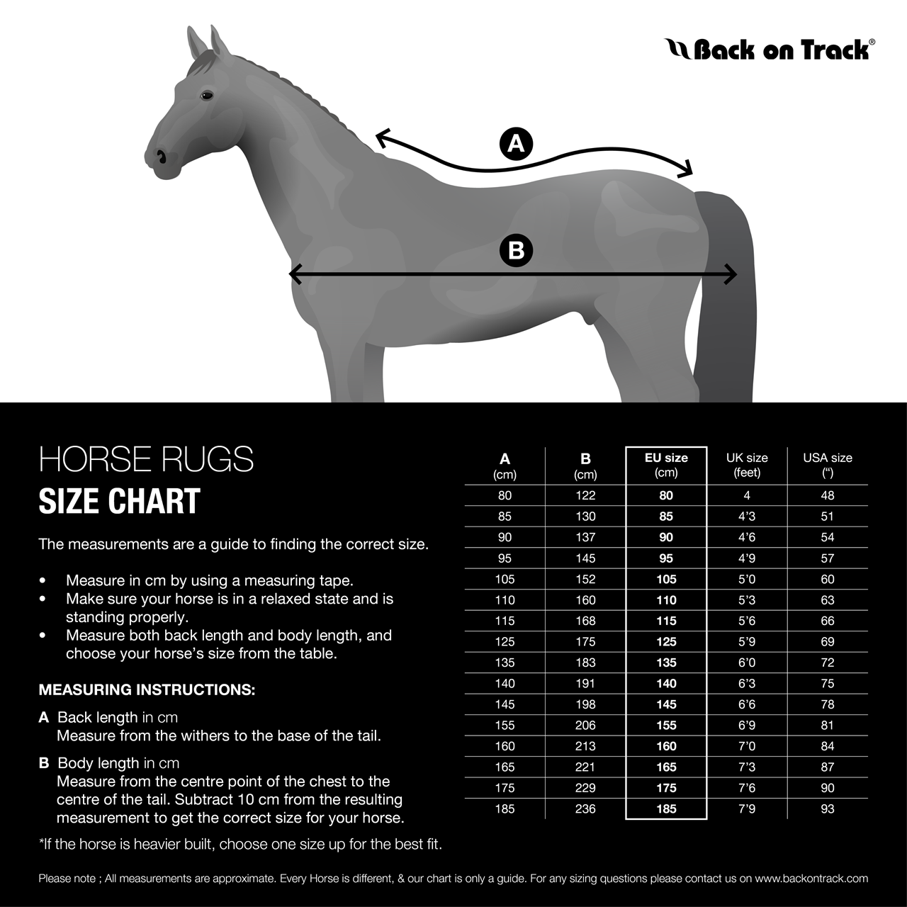 Sizing Chart for Back on Track&reg; Deep Nights Fleece Cooler