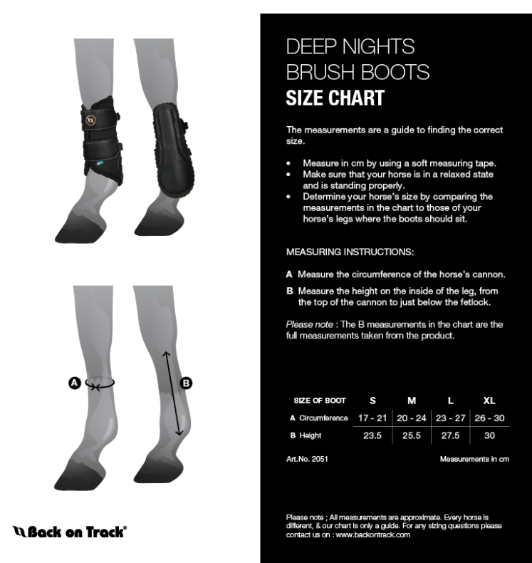 Sizing Chart for Back on Track&reg; Deep Nights Brushing Boots