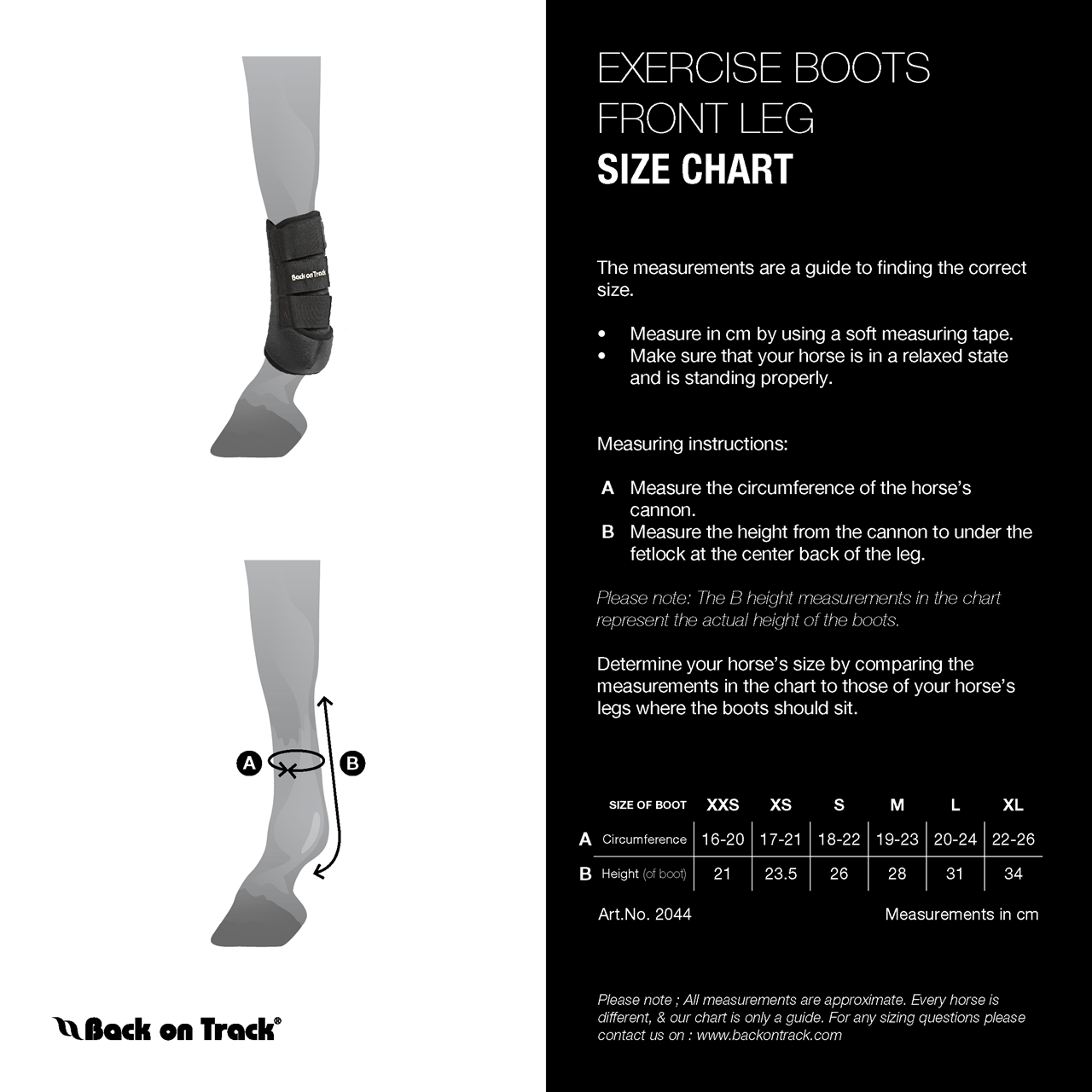 Sizing Chart for Back on Track&reg; Therapeutic Exercise Boots - Front