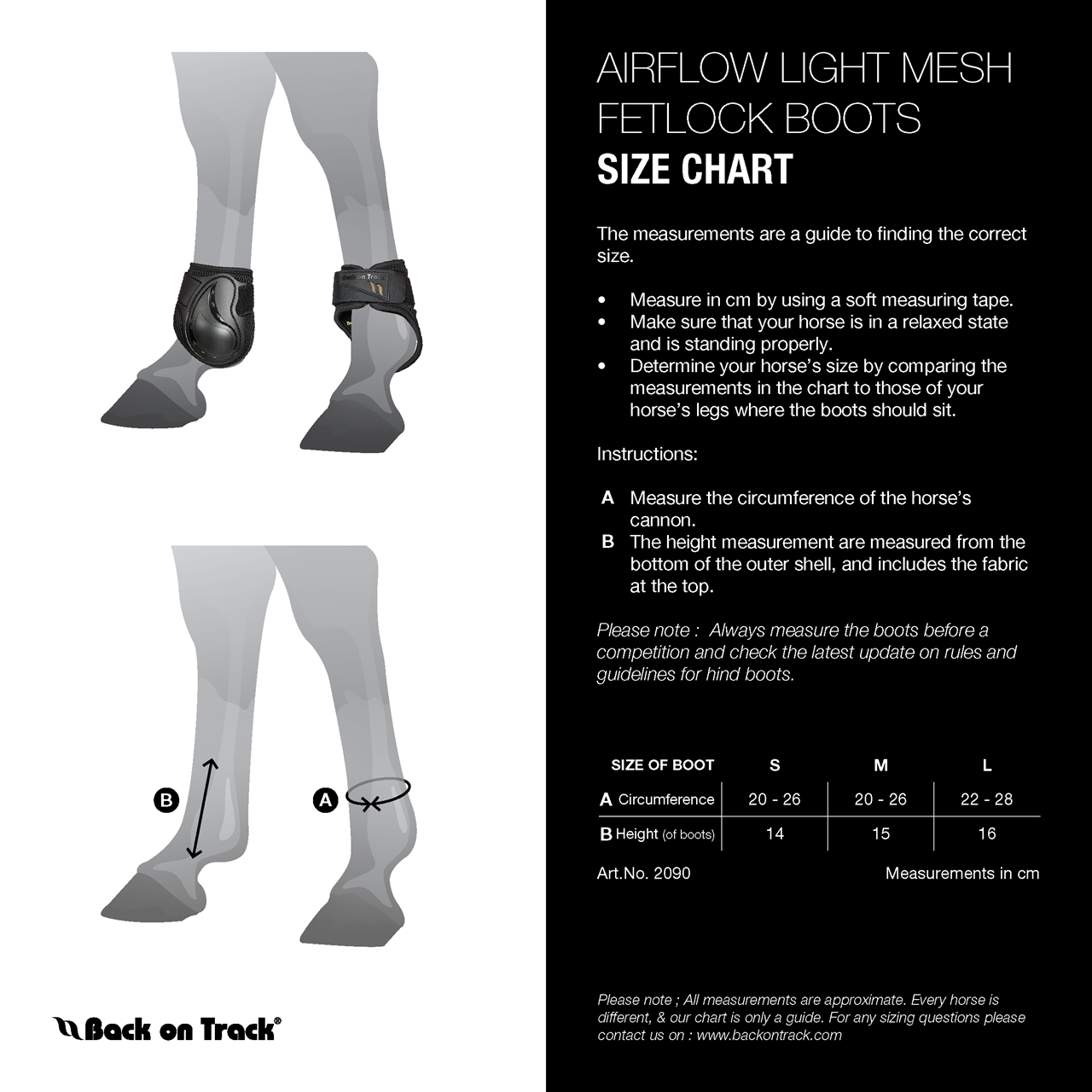 Sizing Chart for Back on Track&reg; Airflow Fetlock Boots