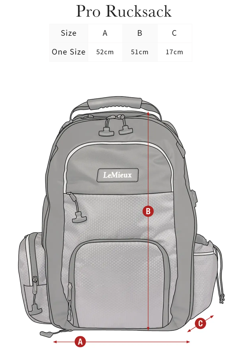 Sizing Chart for LeMieux Pro Backpack
