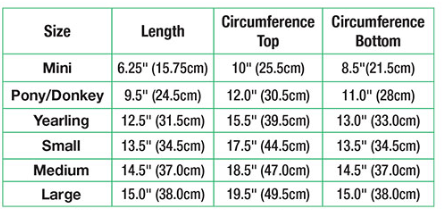 Sizing Chart for Shoofly Leggins Fly Boots- 4 Pack