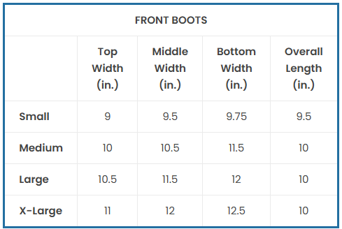 Sizing Chart for Valena&trade; Front Boots