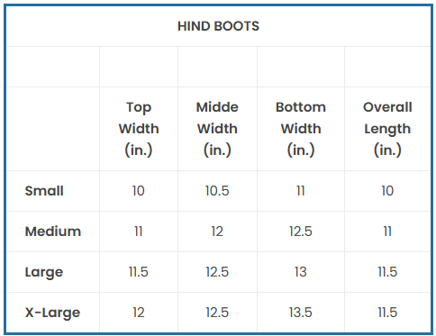 Sizing Chart for Valena&trade; Hind Boots