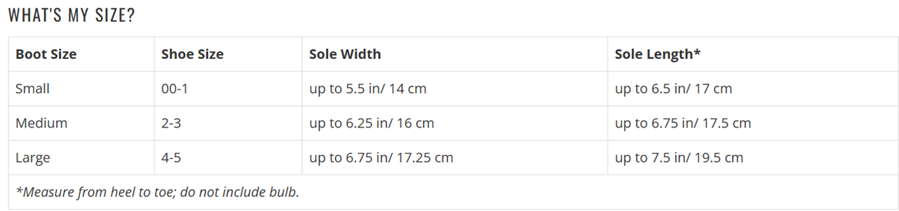 Sizing Chart for Ice Horse&reg; Hoof Boot
