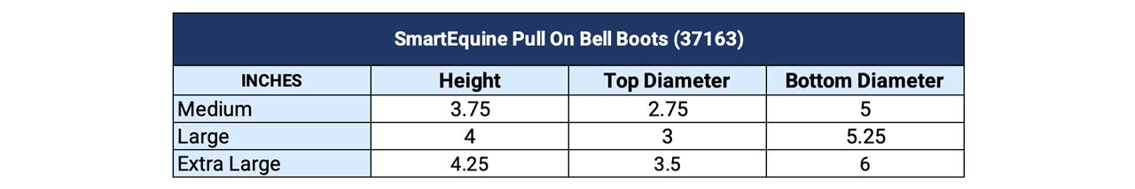 Sizing Chart for SmartPak Pull On Bell Boots for Horses