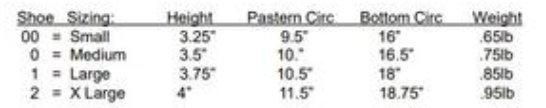 Sizing Chart for Cashel Rubber Bell Boots