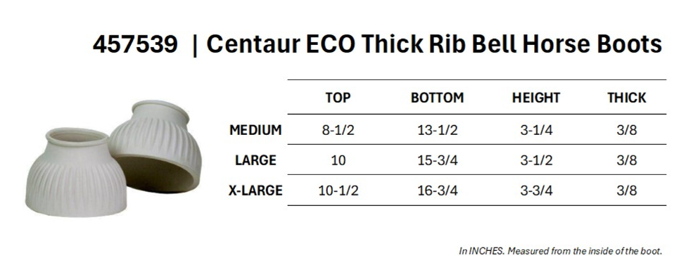 Sizing Chart for Centaur Pull on Bell Boots