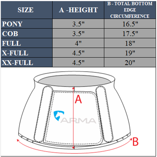 Sizing Chart for ARMA Smooth Gloss Bell Boots