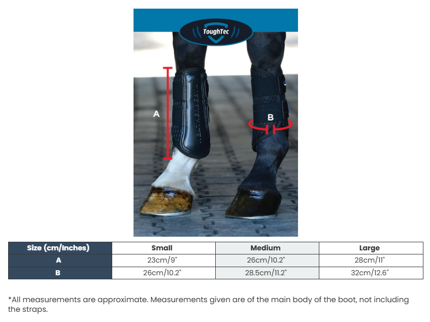 Sizing Chart for Weatherbeeta Tough-Tec Mesh Brushing Boots