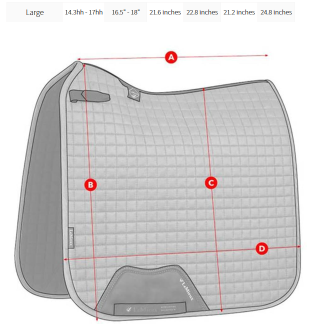 Sizing Chart for LeMieux Heritage Check Dressage Square Saddle Pad