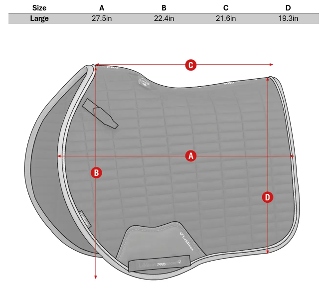 Sizing Chart for LeMieux Heritage Check Jump Square Saddle Pad