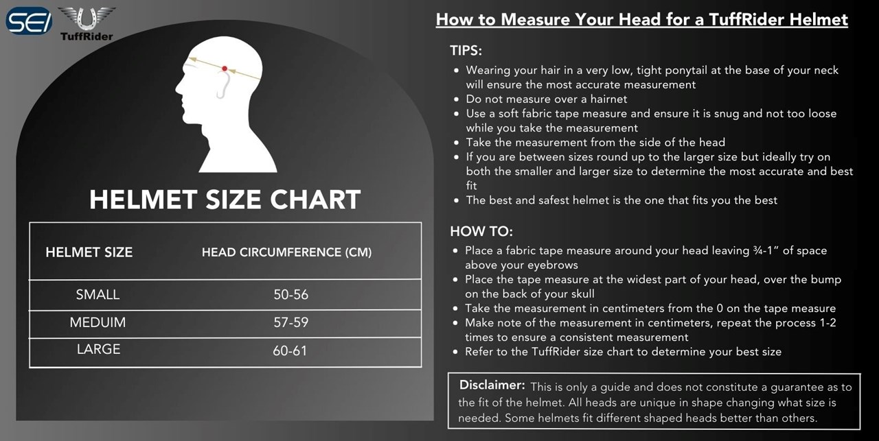 Sizing Chart for TuffRider R50 Mips Riding Helmet