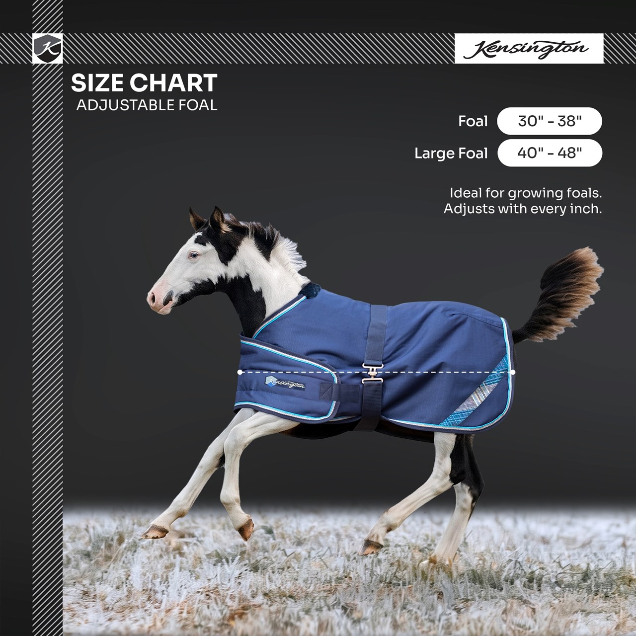 Sizing Chart for Kensington 1200D Adjustable Foal Turnout Blanket