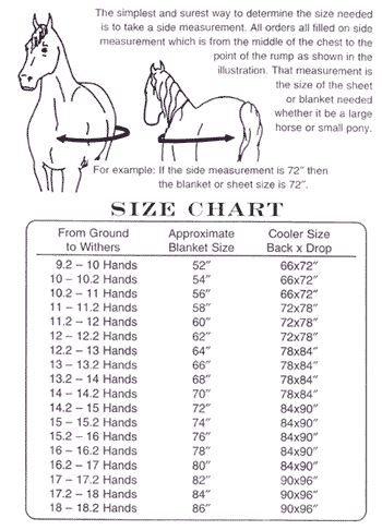 Sizing Chart for Baker Deluxe Stable Sheet