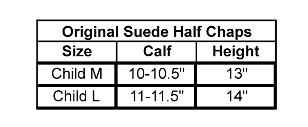 Sizing Chart for Dublin Suede Kids Half Chaps