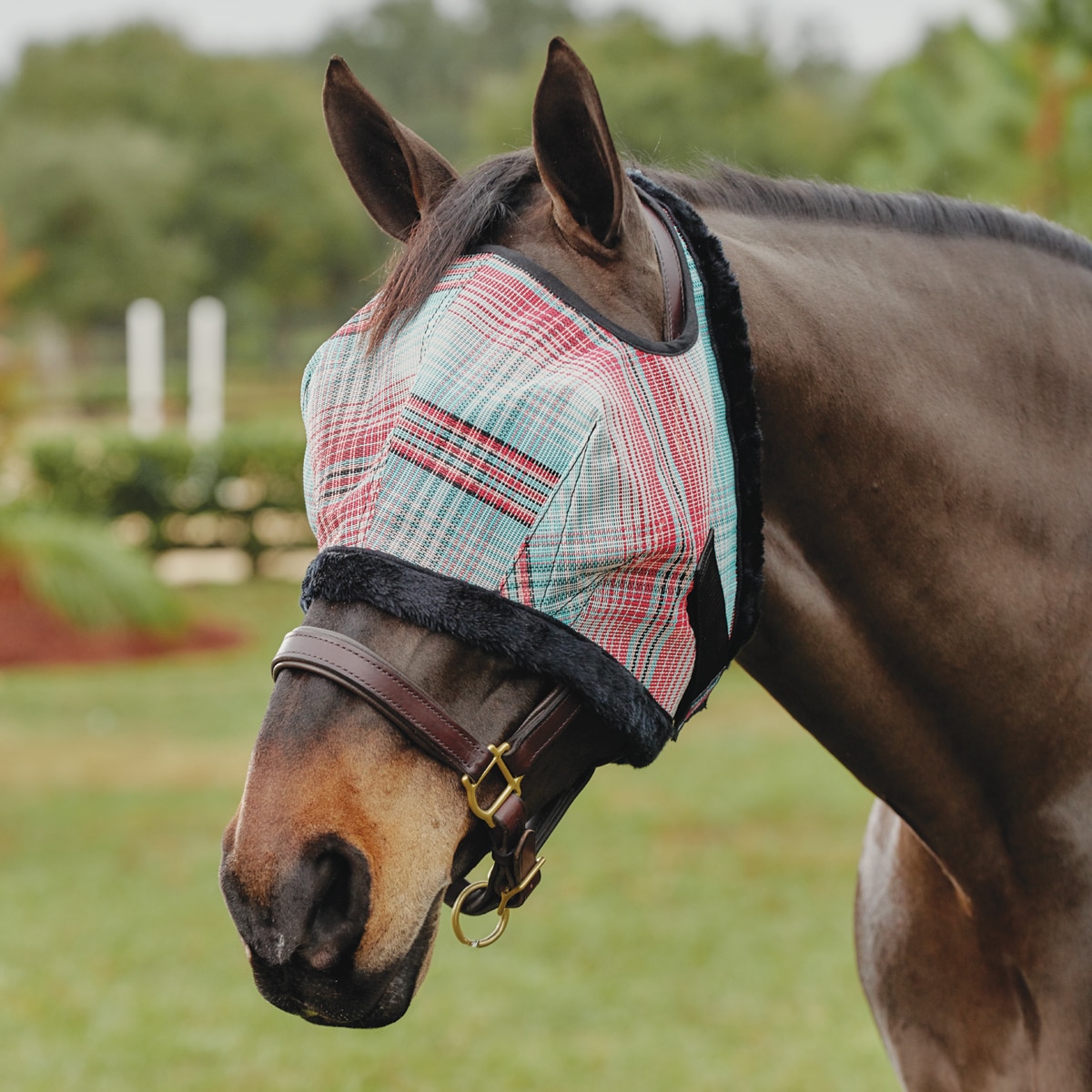 Rein Supreme Fly mask made of PVC mesh with Velcro nose fastening.  