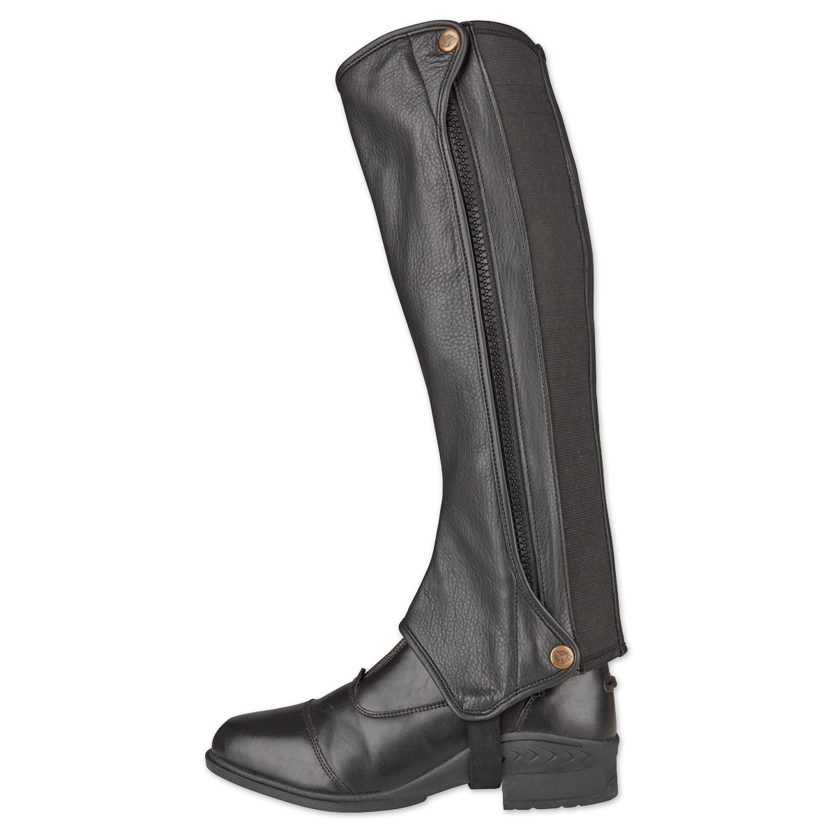 MEDIUM SMALL LARGE & X-LARG HALF CHAPS HORSE RIDING SYNTHECTIC LEATHER BLACK 