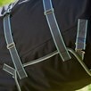 SmartPak Ultimate WeatherShield Turnout Blanket - Black w/Charcoal & Dusty Blue Trim & White Piping