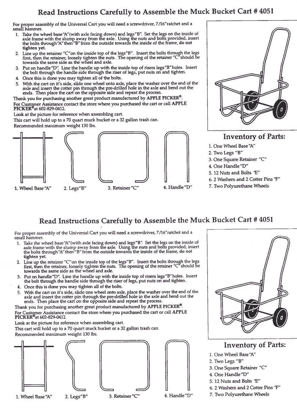 Sizing Chart for Muck Bucket Cart