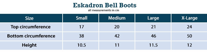 Sizing Chart for Eskadron Fleece Bell Boots