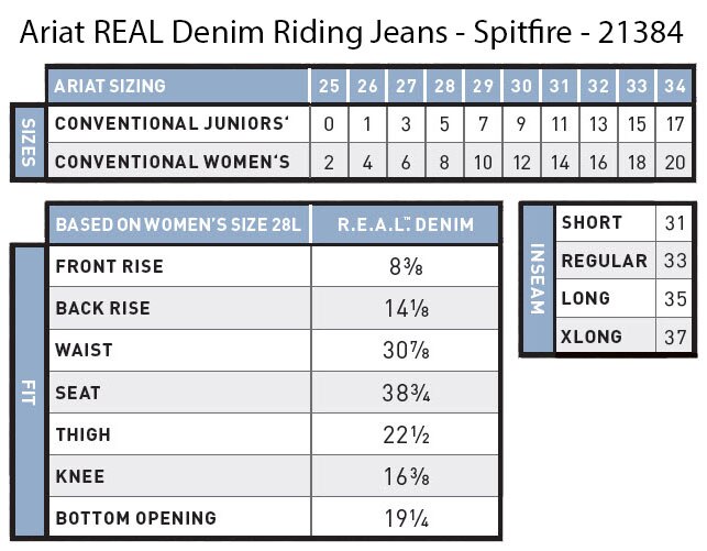 Sizing Chart for Ariat Women's R.E.A.L. Riding Jeans Boot Cut- Spitfire