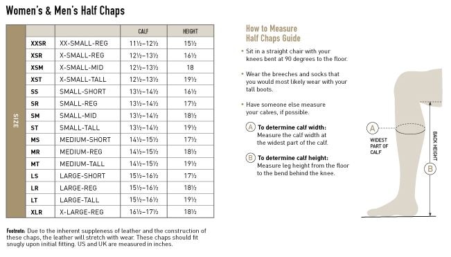 Sizing Chart for Ariat&reg; Scout Chap