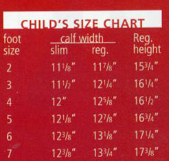Sizing Chart for Equistar All Weather Child's Field Boot
