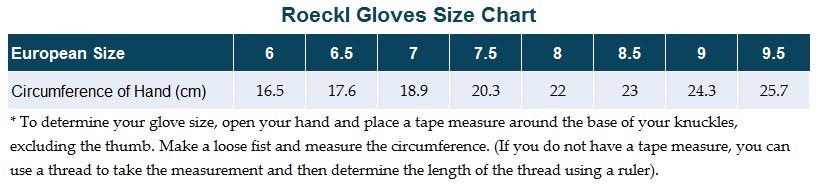Sizing Chart for Roeckl Roeck-Grip Gloves
